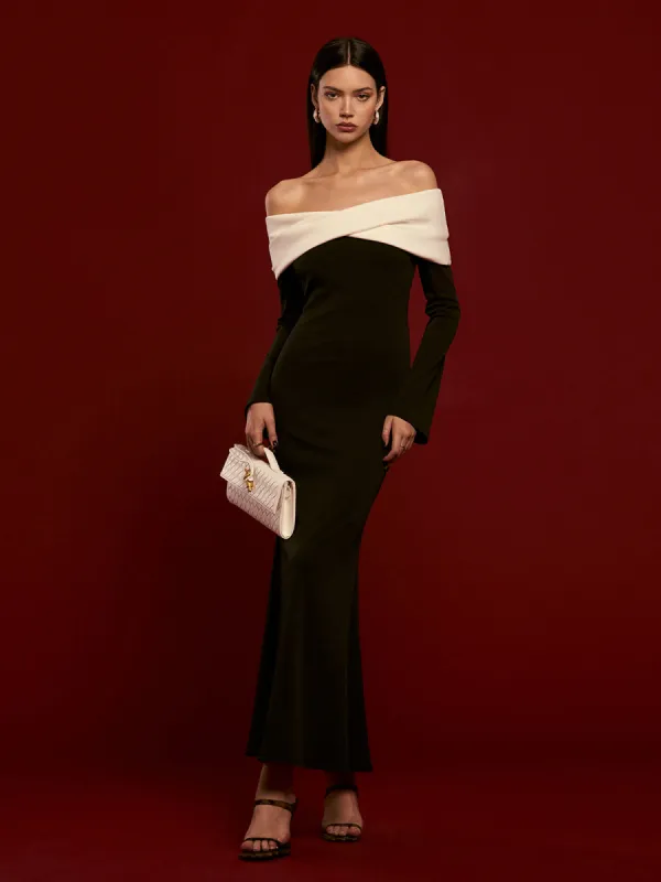 Off-Shoulder Ruched Bell-Sleeve Dress sold by COMMENSE