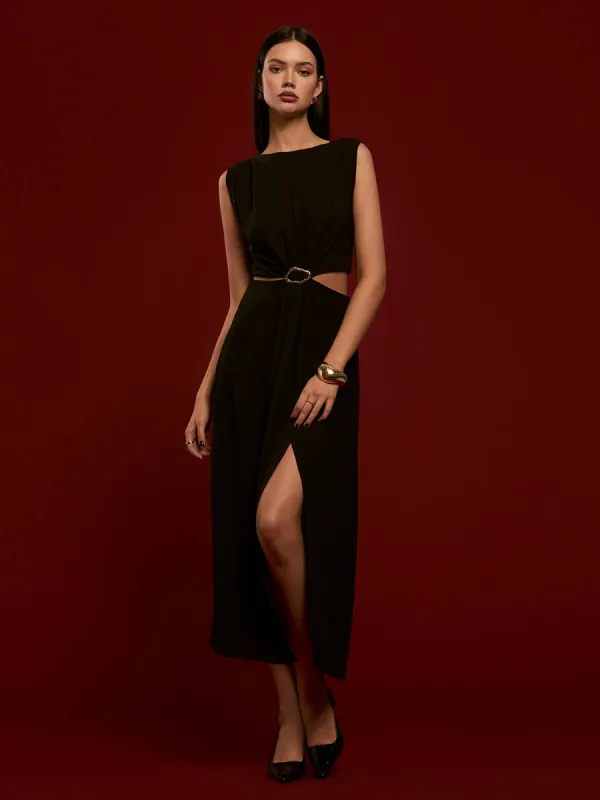 Metal-Ring Cutout Pleated Dress sold by COMMENSE