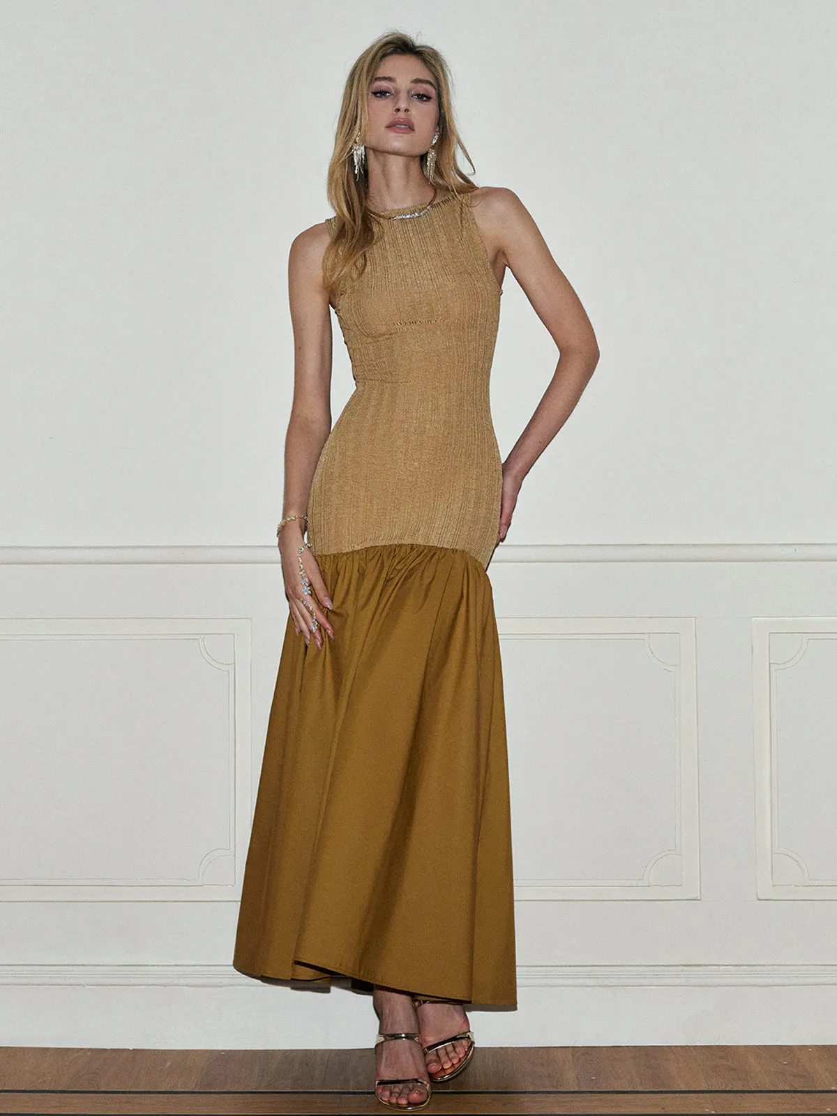 Pleated Panel Tank Long Dress sold by COMMENSE