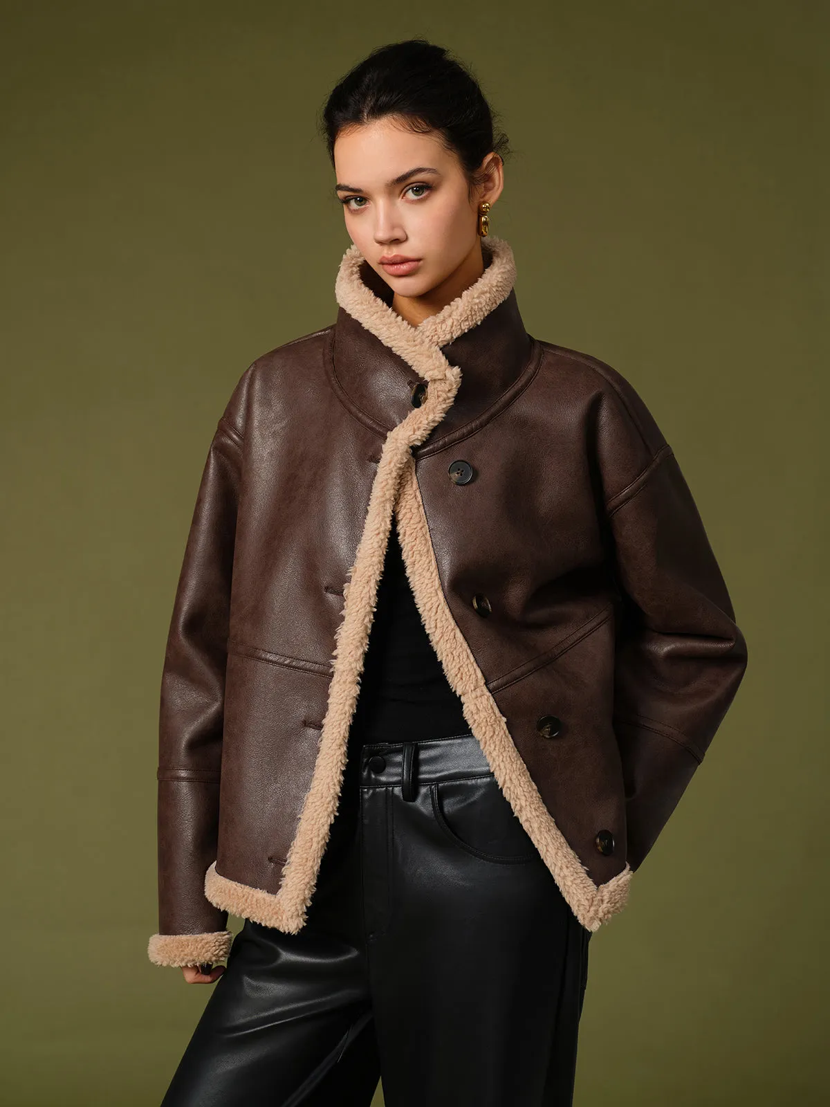 Fleecing PU Leather Warm Jackets sold by COMMENSE product image thumbnail 5