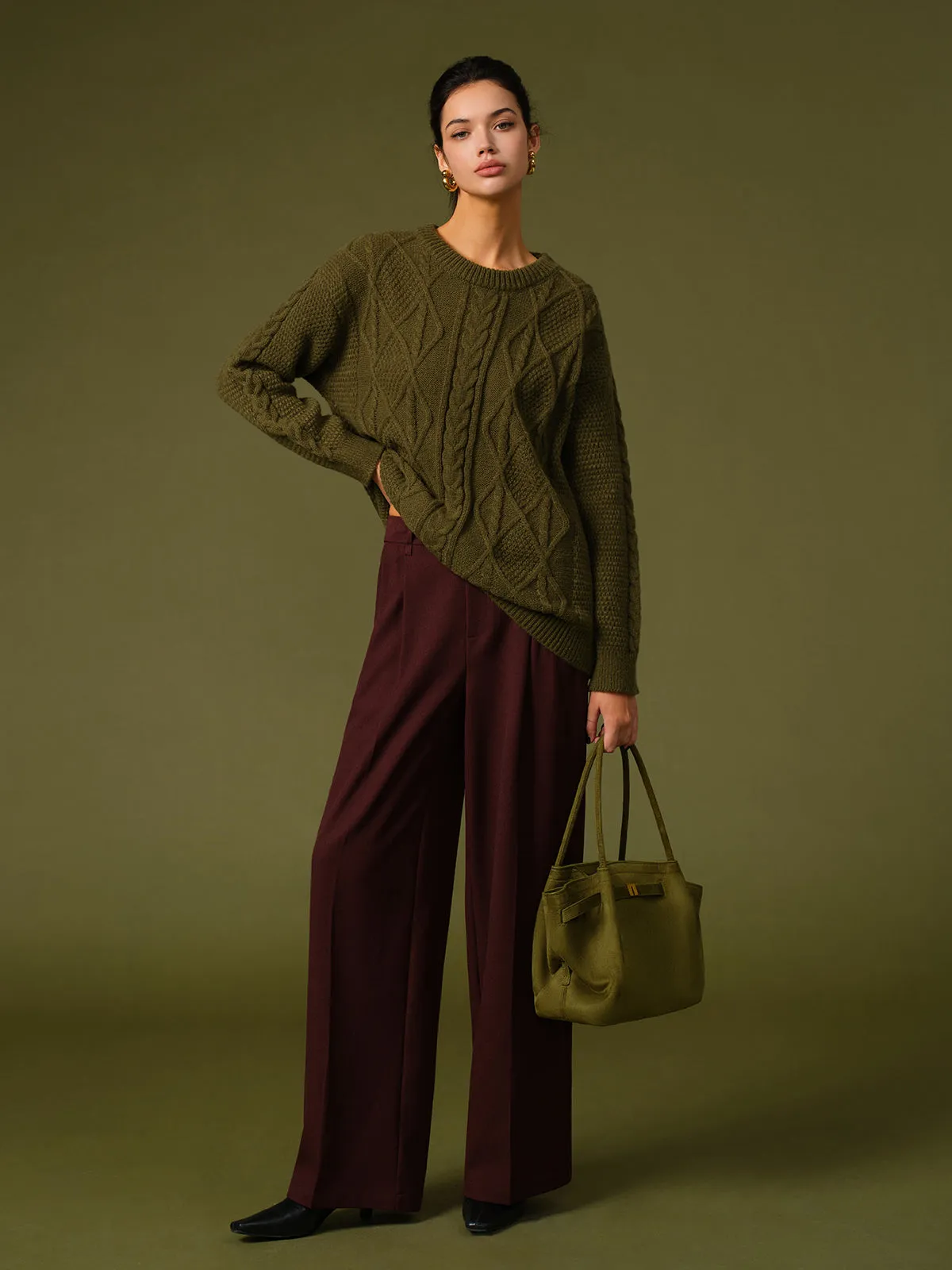 Casual Round Neck Twist Sweater sold by COMMENSE