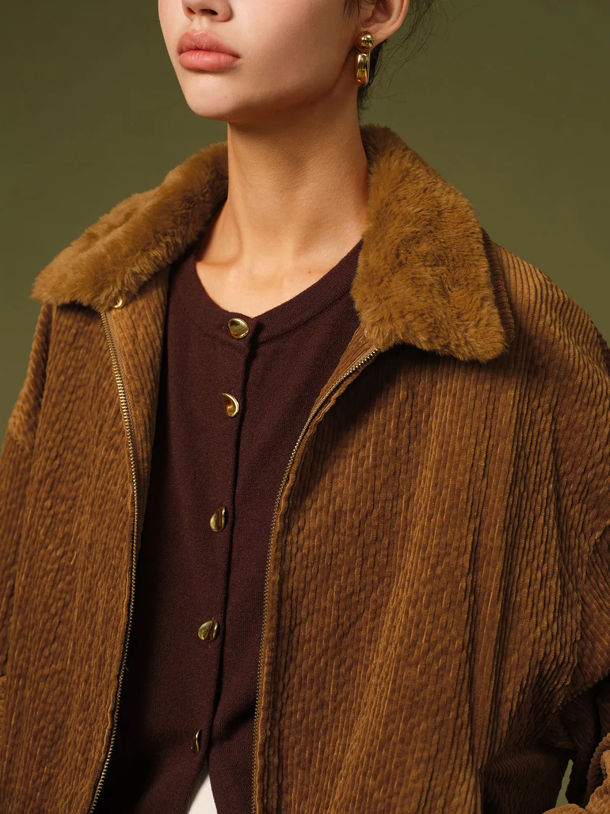 Retro Corduroy Zipper Jacket sold by COMMENSE product image thumbnail 4