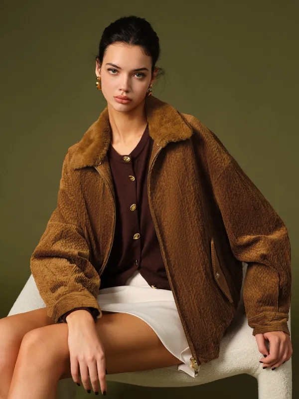 Retro Corduroy Zipper Jacket made by COMMENSE