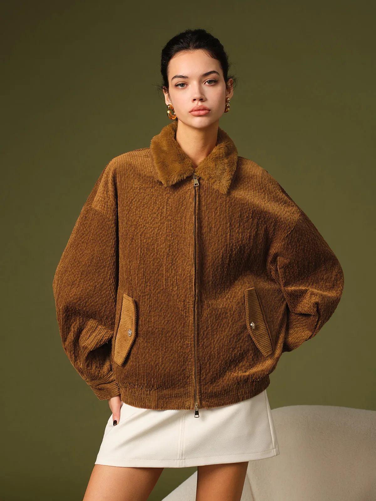 Retro Corduroy Zipper Jacket sold by COMMENSE product image thumbnail 5