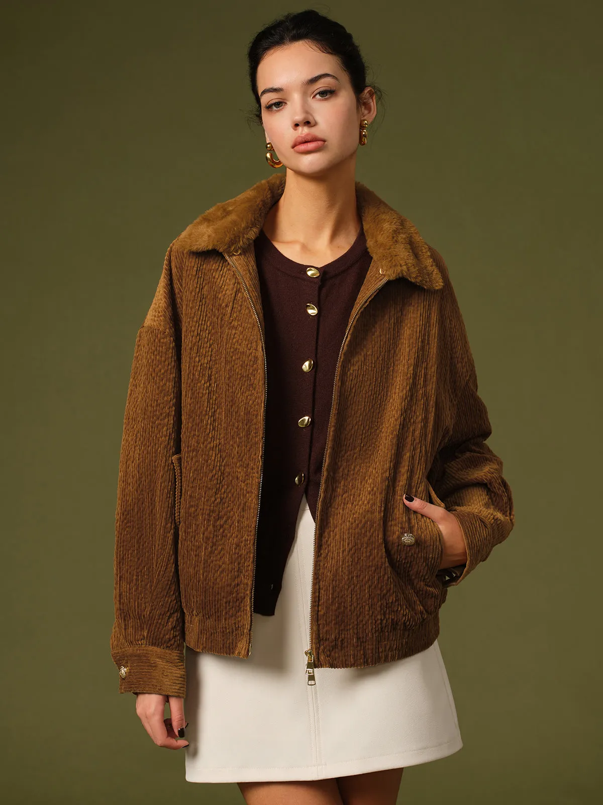 Retro Corduroy Zipper Jacket sold by COMMENSE product image thumbnail 3