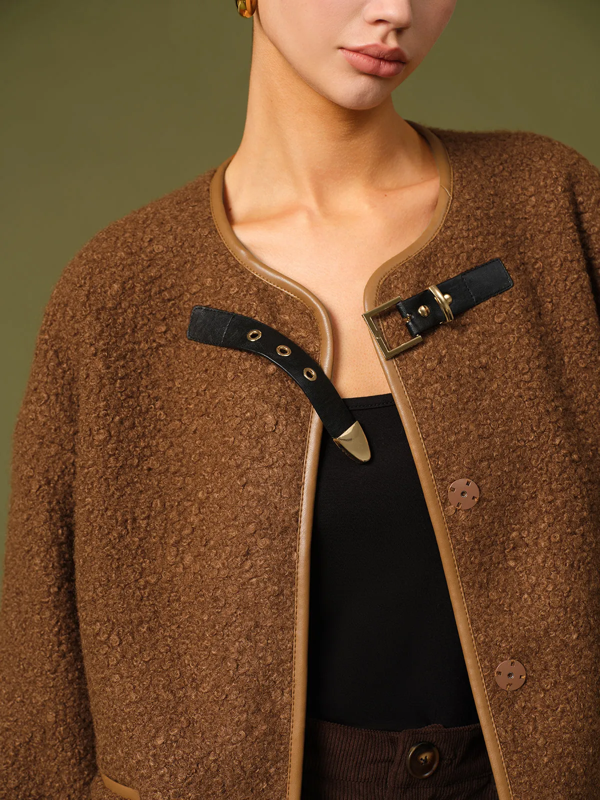 Buckle Belt Design Fleece Jacket sold by COMMENSE product image thumbnail 2