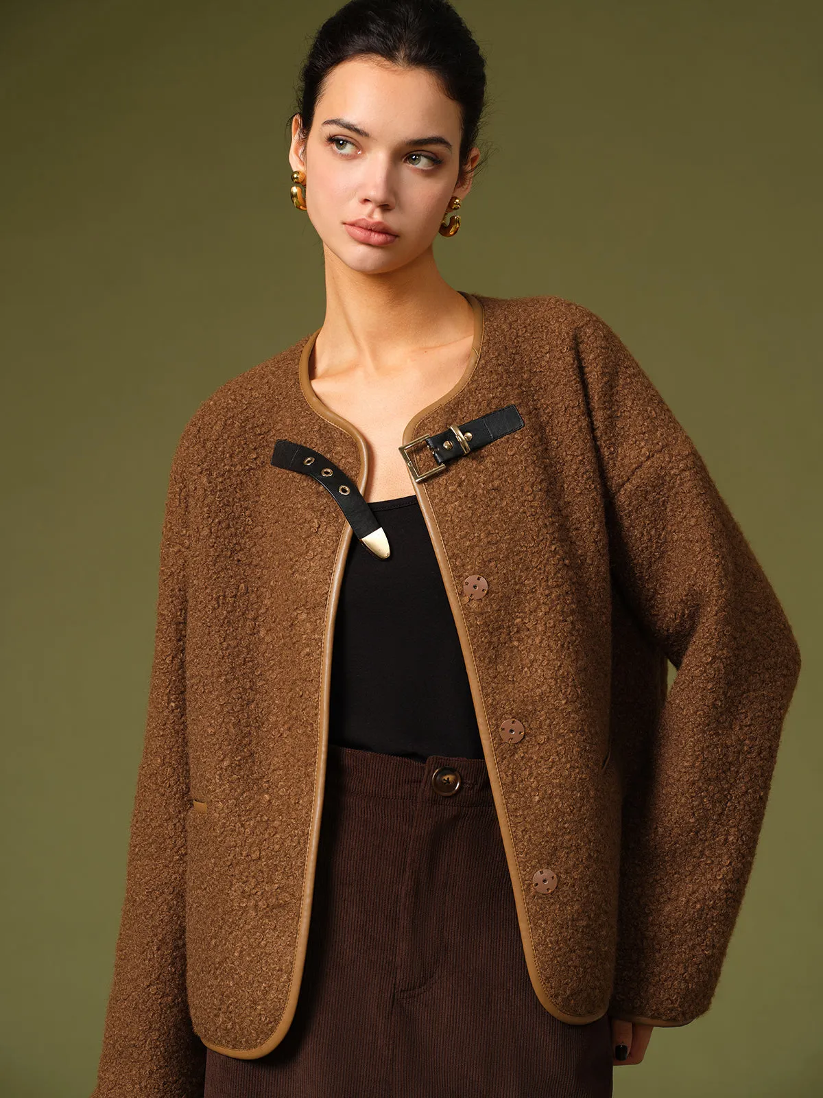 Buckle Belt Design Fleece Jacket sold by COMMENSE product image thumbnail 3