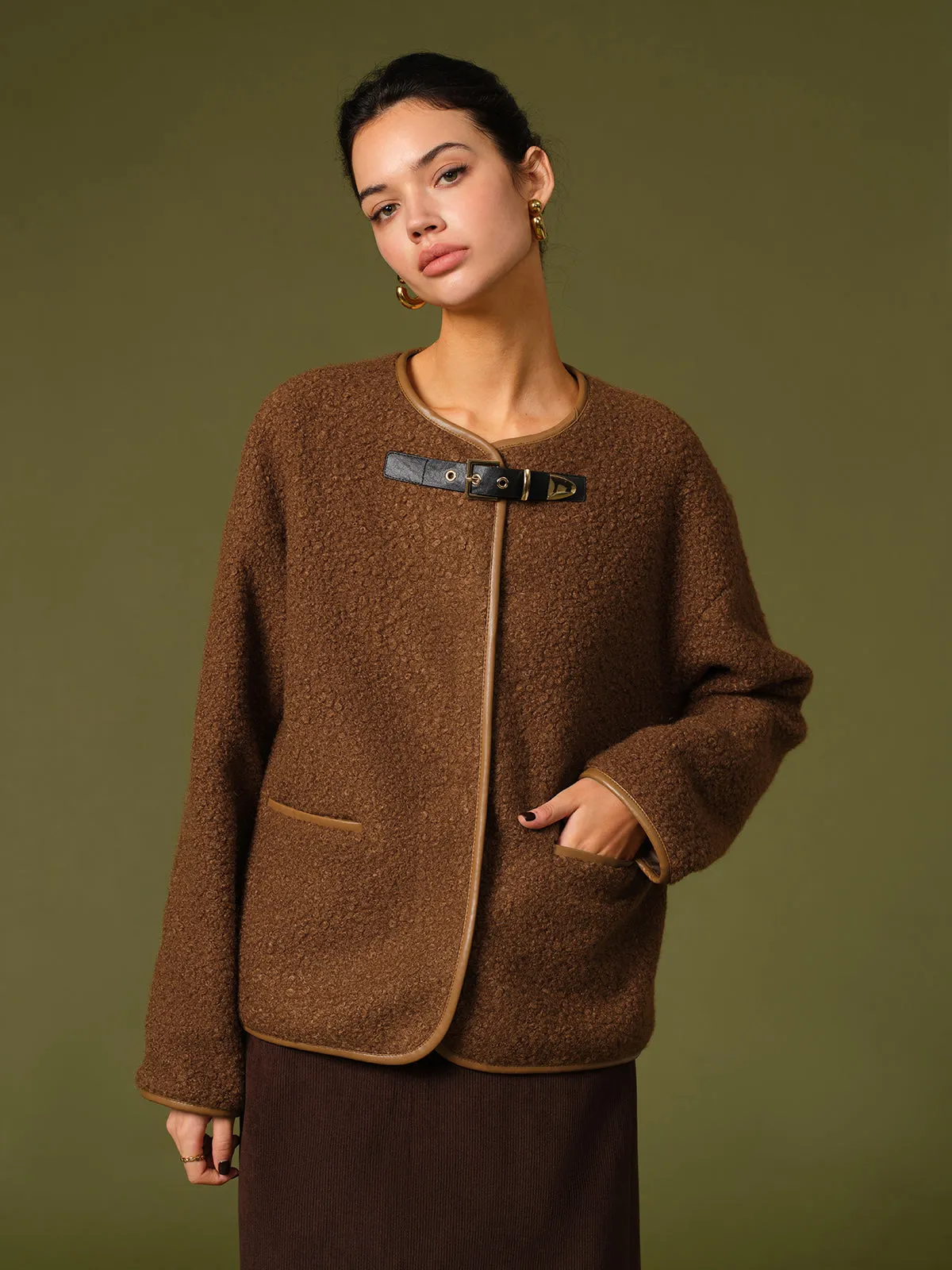 Buckle Belt Design Fleece Jacket sold by COMMENSE product image thumbnail 4