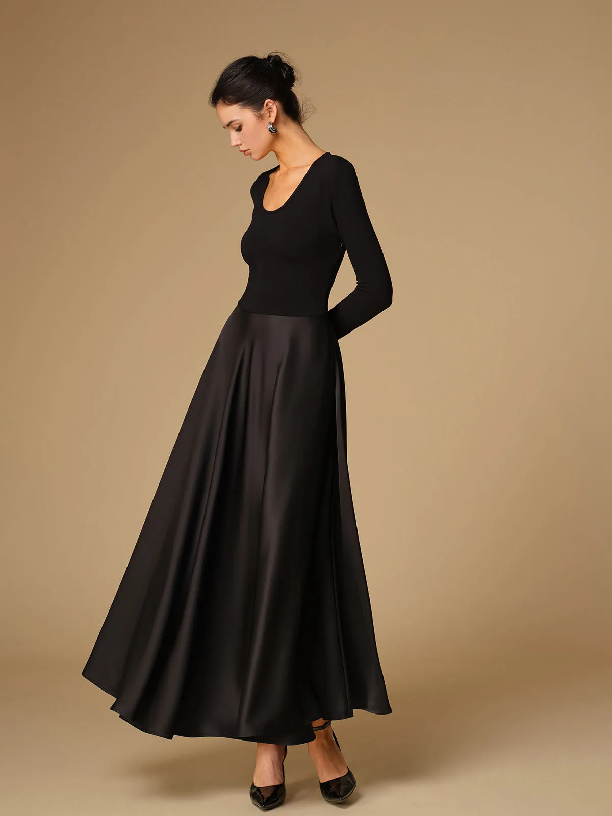 Satin Panel Jersey Long Dress sold by COMMENSE product image thumbnail 3