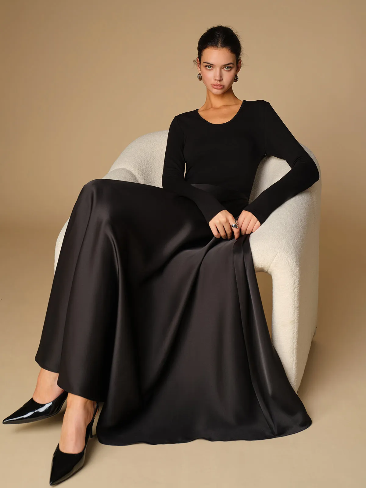 Satin Panel Jersey Long Dress sold by COMMENSE