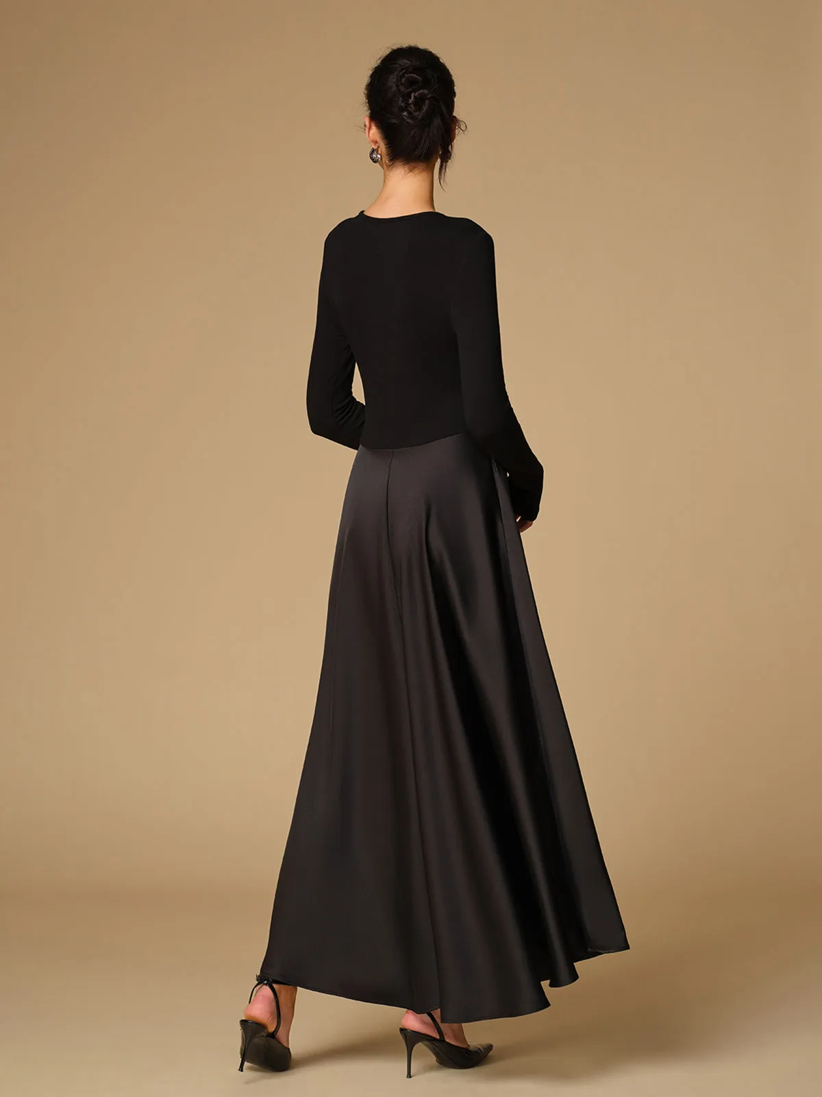 Satin Panel Jersey Long Dress sold by COMMENSE product image thumbnail 4