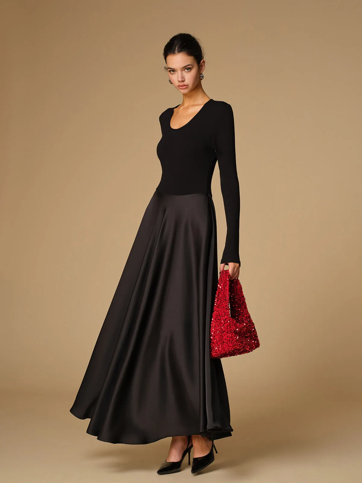 Satin Panel Jersey Long Dress sold by COMMENSE product image thumbnail 2