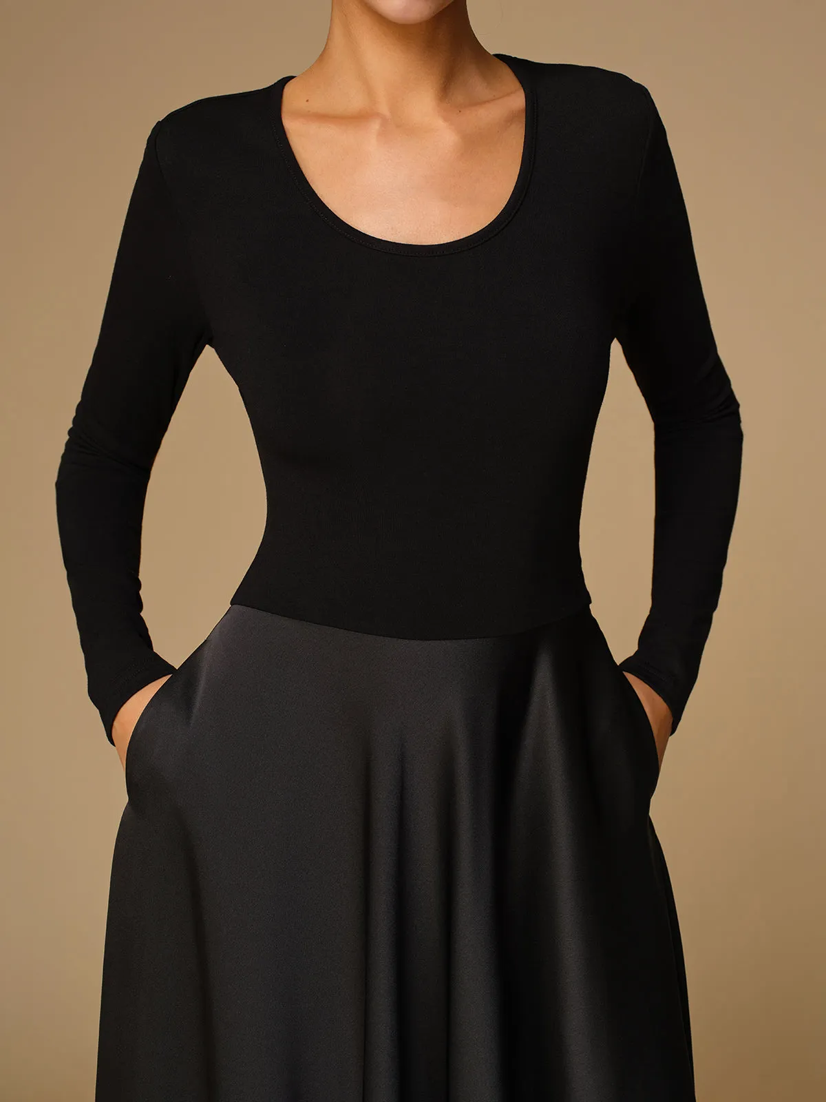 Satin Panel Jersey Long Dress sold by COMMENSE product image thumbnail 5