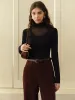 Stand Collar Sheer Jersey Top sold by COMMENSE