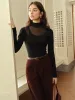 Stand Collar Sheer Jersey Top sold by COMMENSE