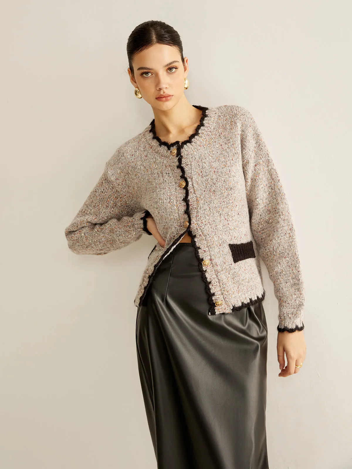 Versatile Contrast Trim Button Cardigan sold by COMMENSE