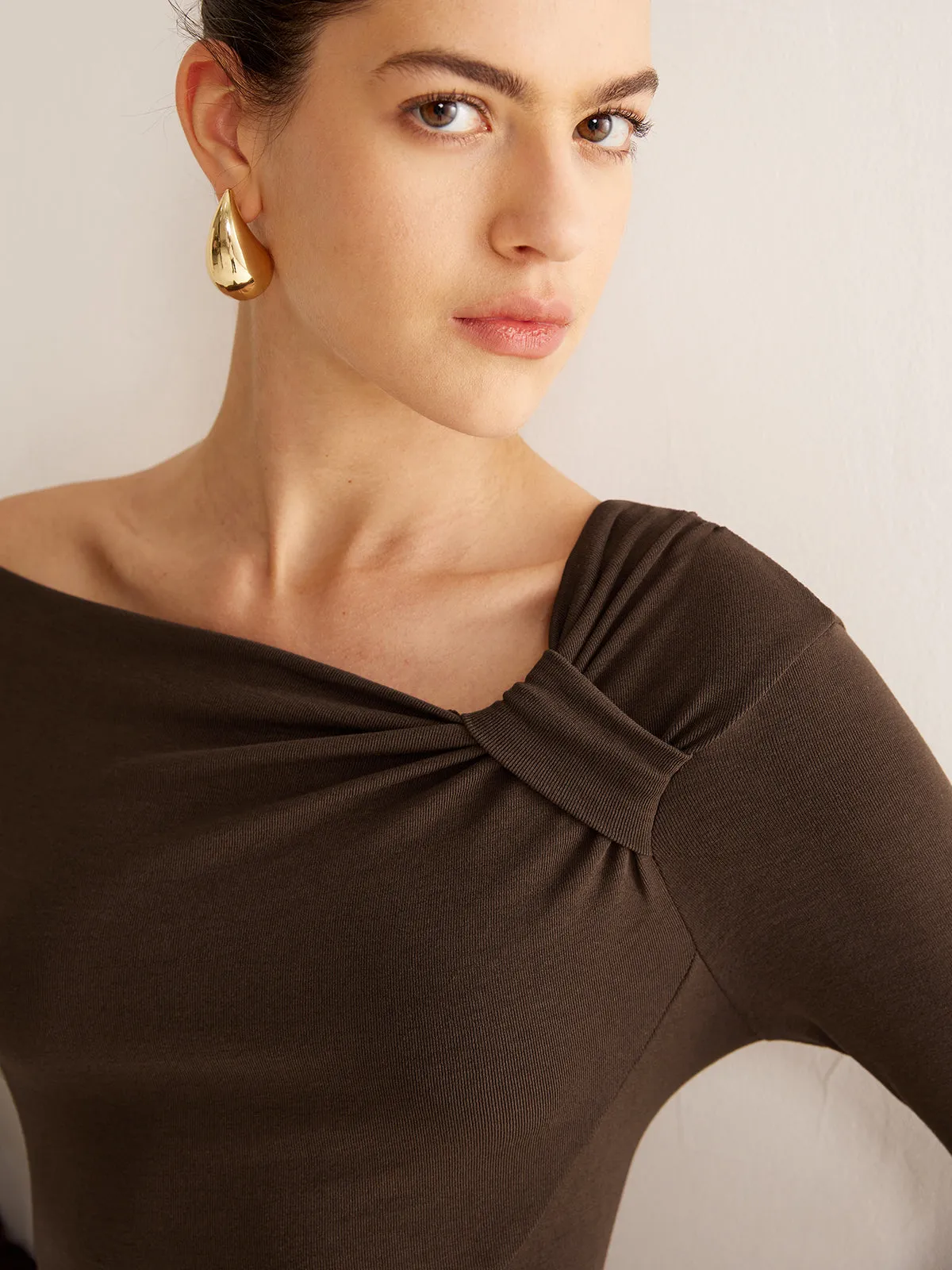 Knotted Cold-Shoulder Jersey Top sold by COMMENSE product image thumbnail 3