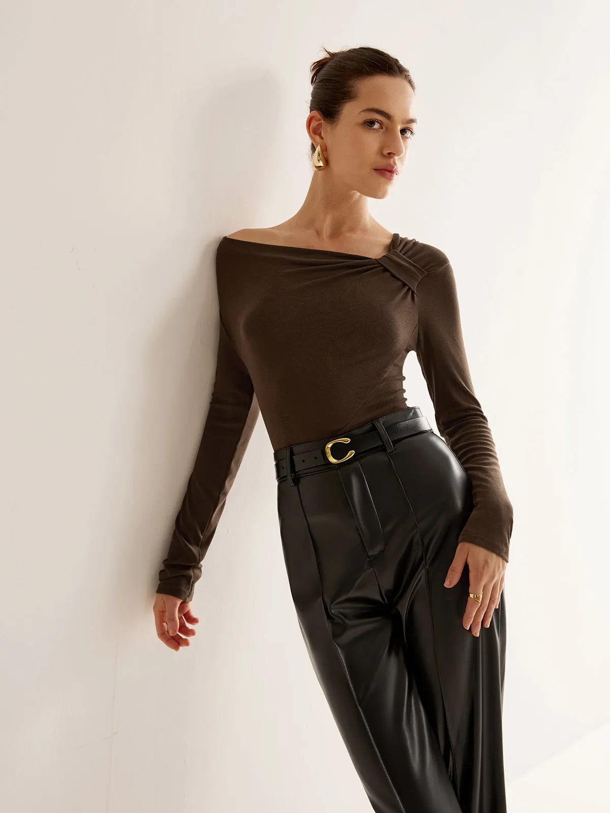 Knotted Cold-Shoulder Jersey Top sold by COMMENSE product image thumbnail 2