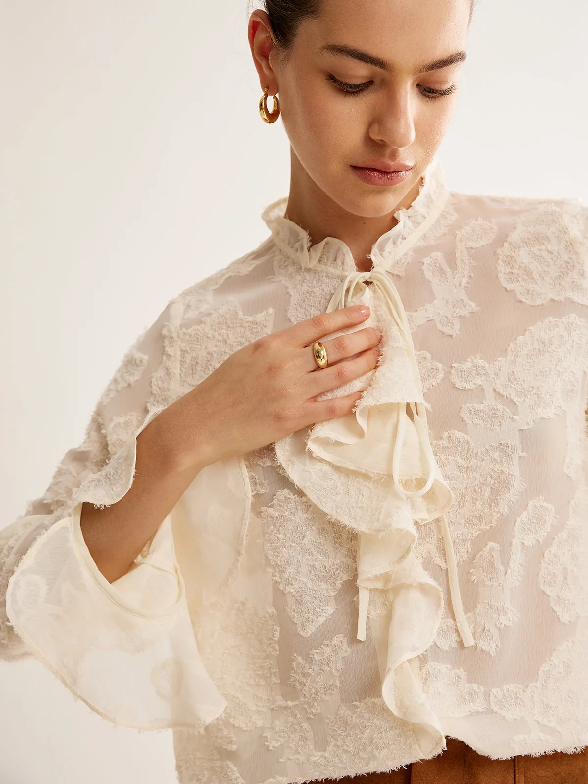 Jacquard Ruffle Long Sleeve Shirt sold by COMMENSE product image thumbnail 4