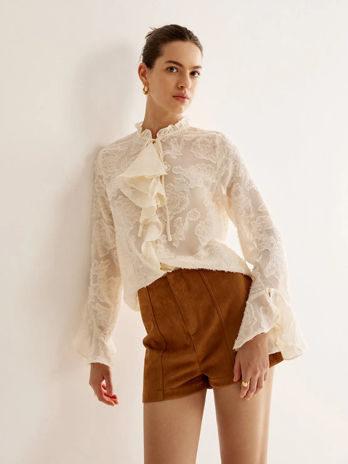 Jacquard Ruffle Long Sleeve Shirt sold by COMMENSE product image thumbnail 5
