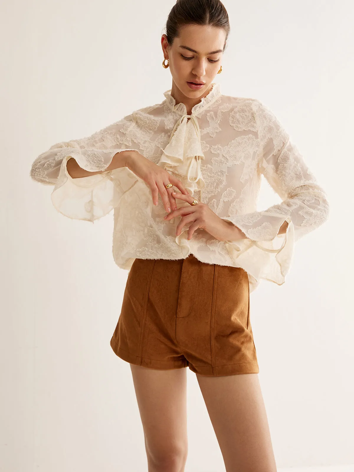 Jacquard Ruffle Long Sleeve Shirt sold by COMMENSE product image thumbnail 2