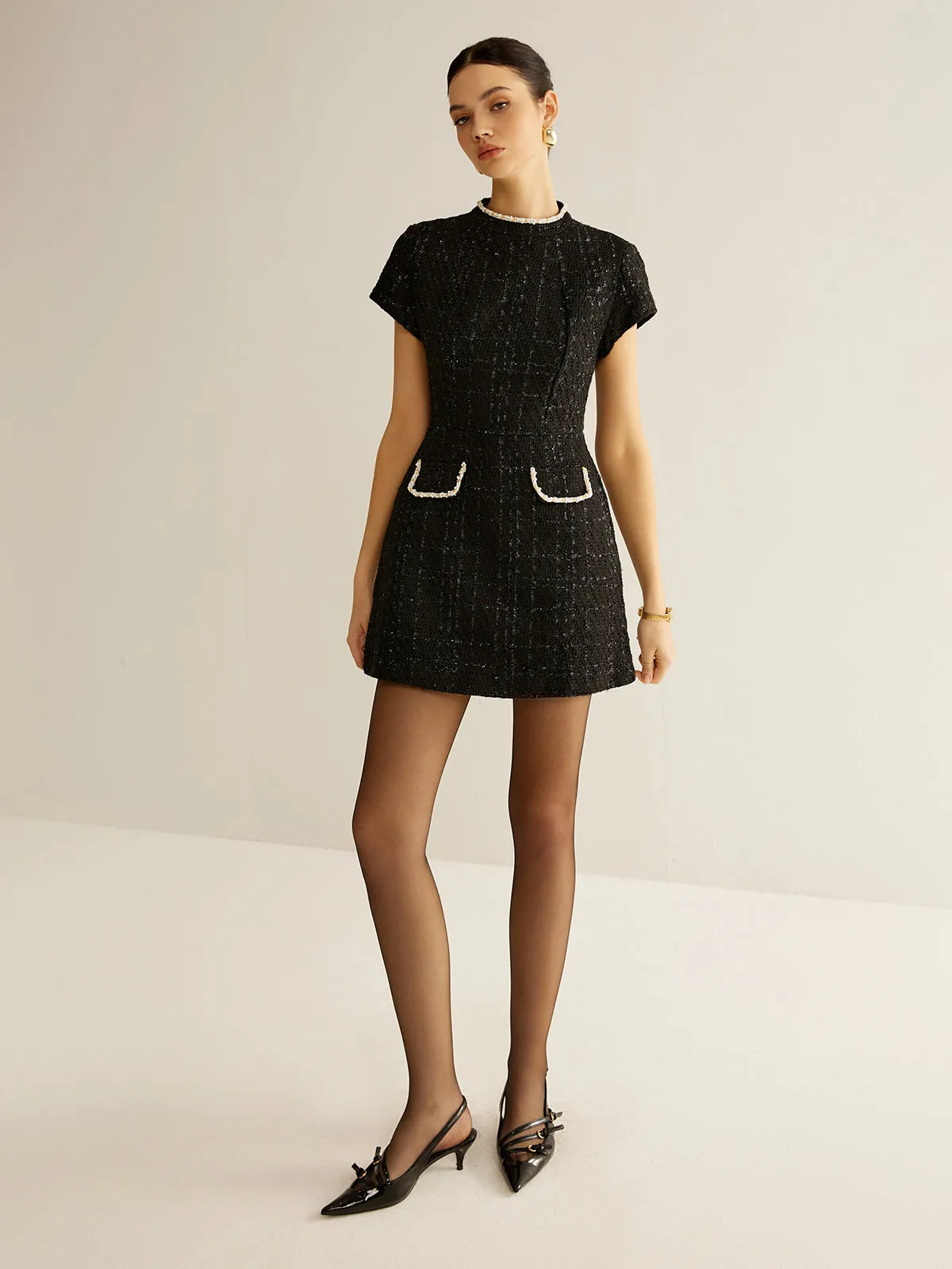 Elegant Short Sleeve Tweed Dress sold by COMMENSE product image thumbnail 3