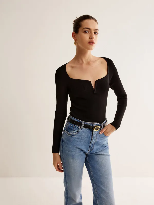 Square Neck Skinny Knit Top sold by COMMENSE