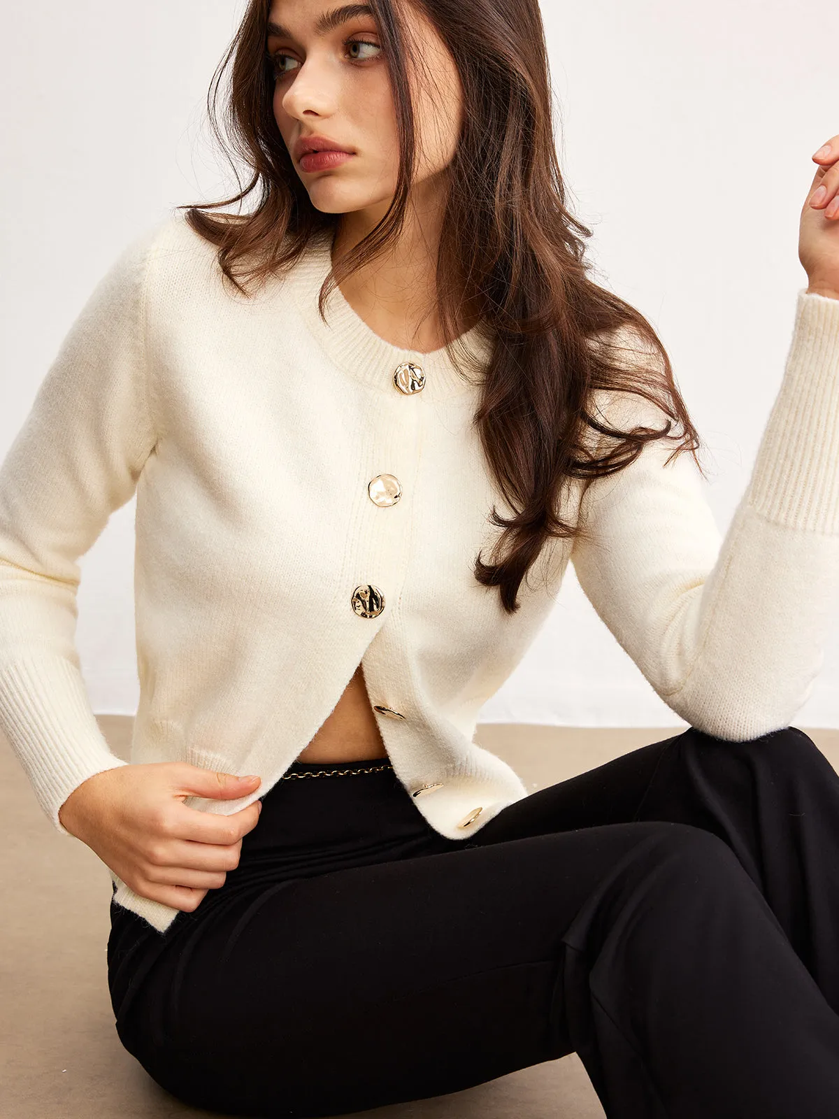 Versatile Metal Button Knit Outerwear sold by COMMENSE