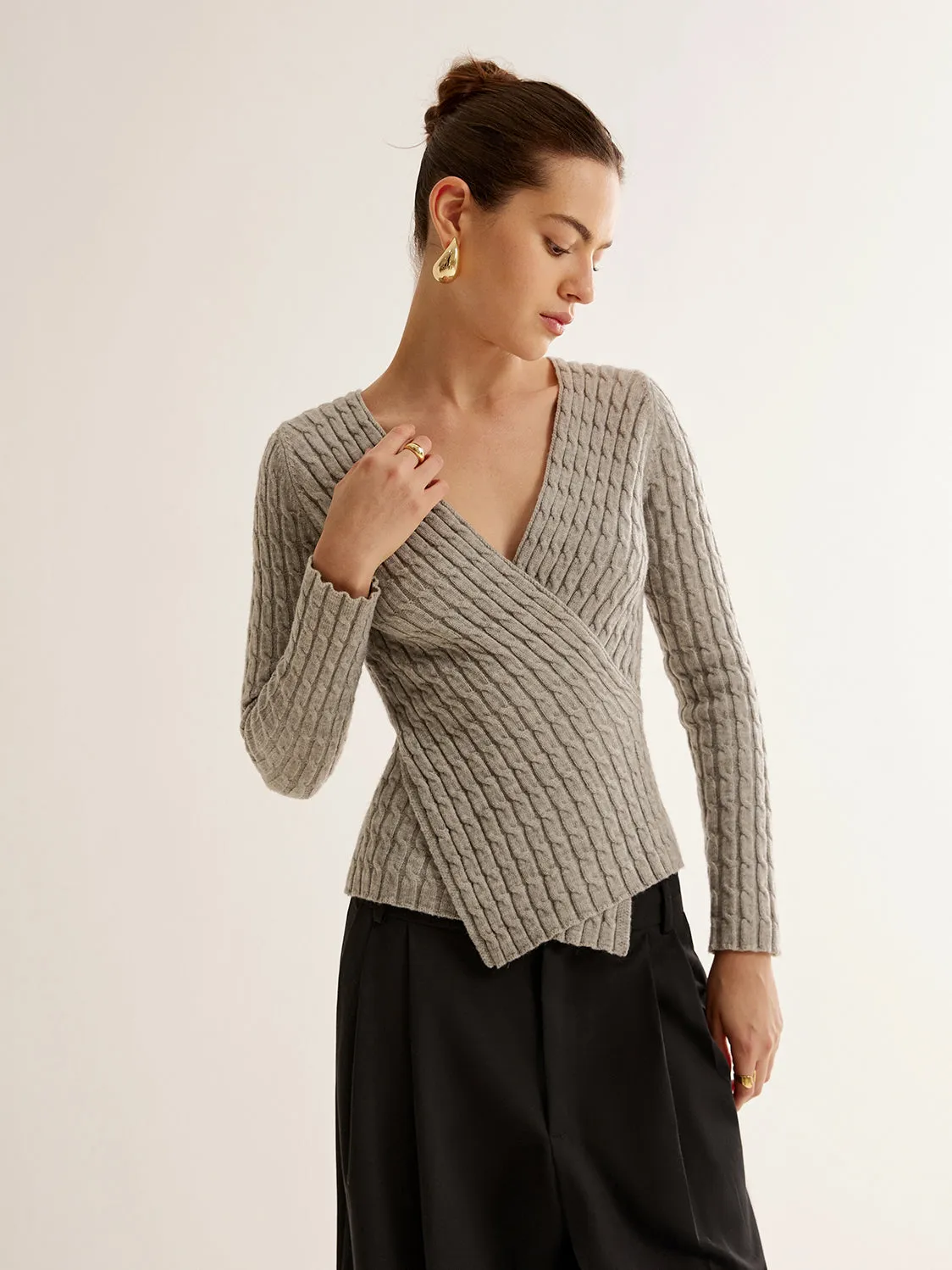 V-Neck Criss Cross Knit Top sold by COMMENSE