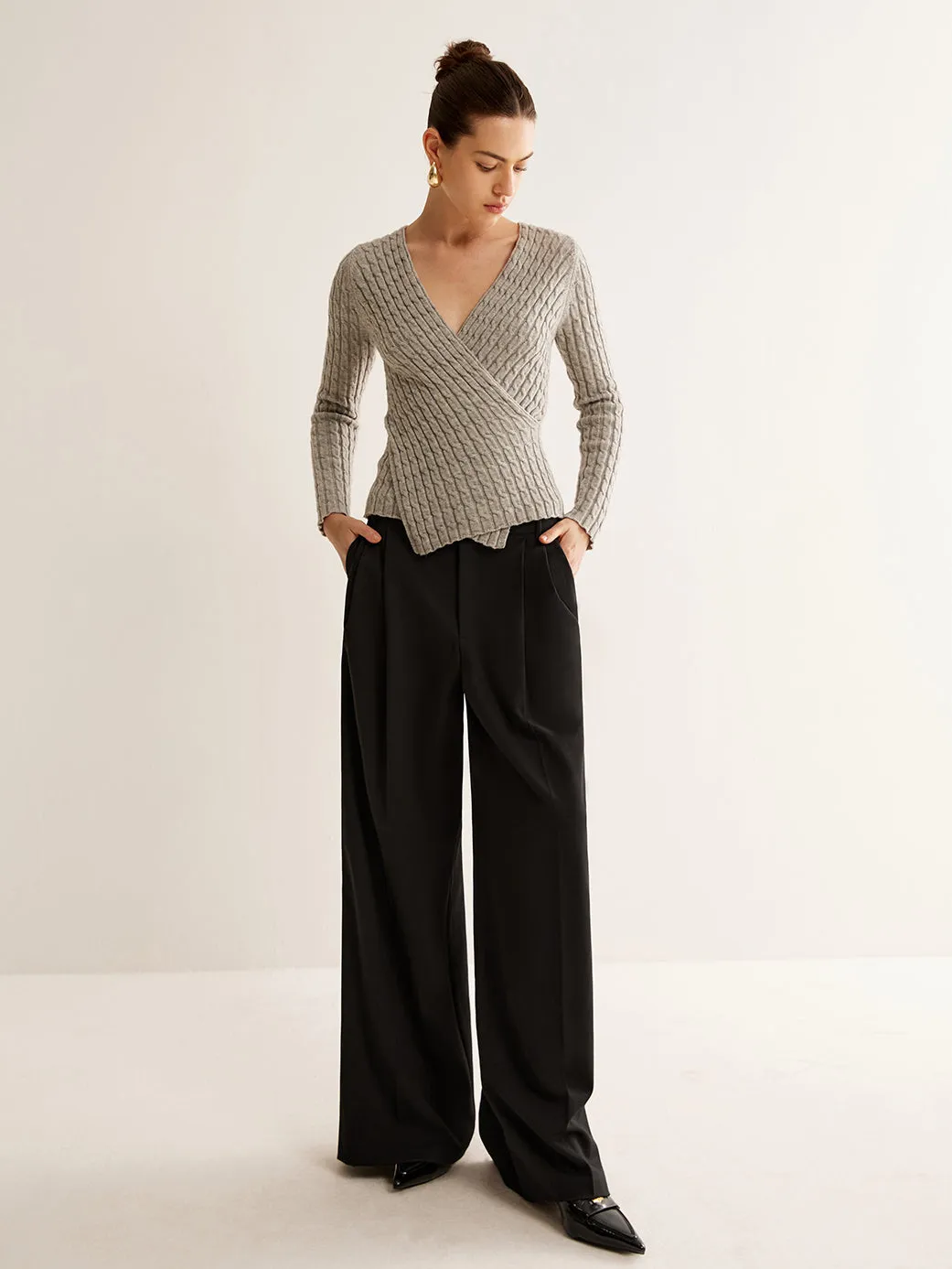 V-Neck Criss Cross Knit Top sold by COMMENSE product image thumbnail 5