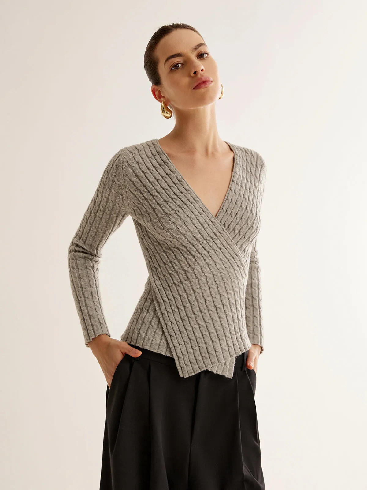 V-Neck Criss Cross Knit Top sold by COMMENSE product image thumbnail 2