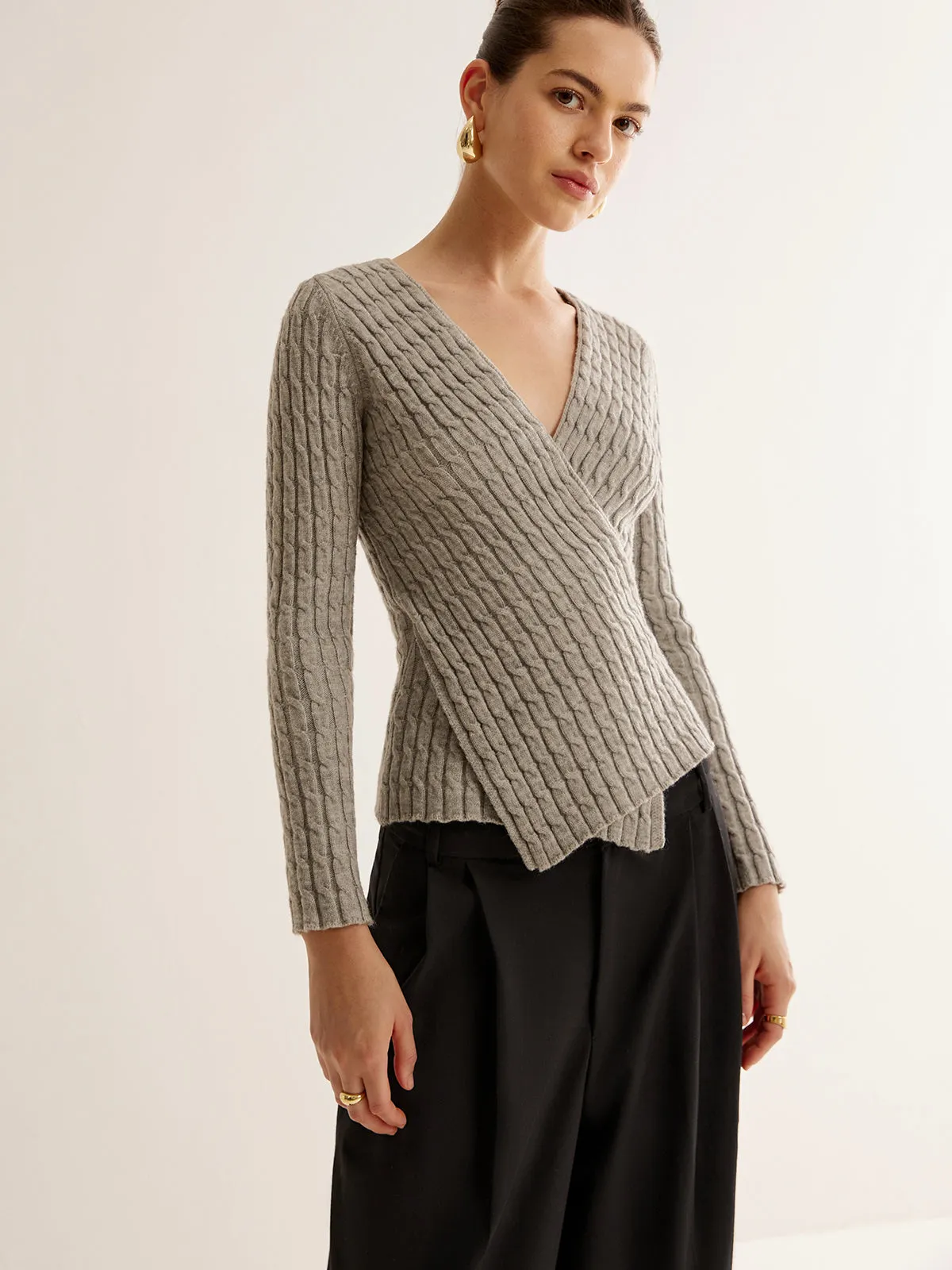 V-Neck Criss Cross Knit Top sold by COMMENSE product image thumbnail 3