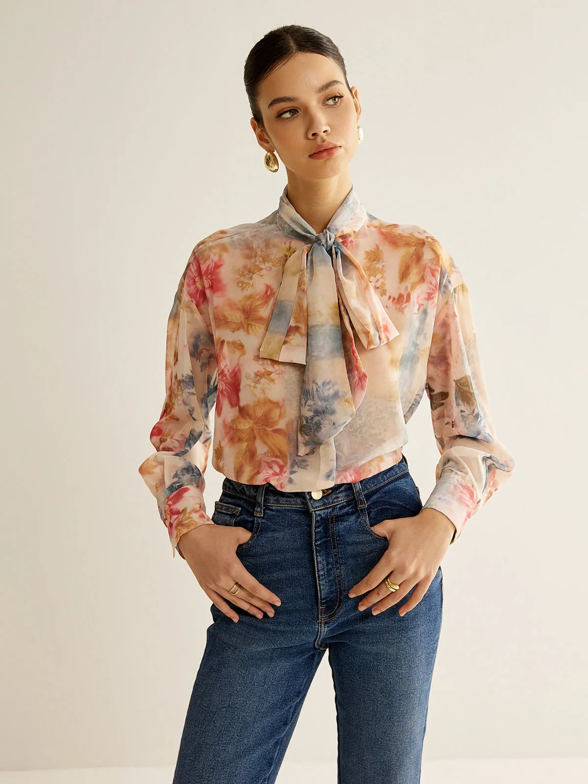 Romance Tie Neck Thin Shirt sold by COMMENSE product image thumbnail 4
