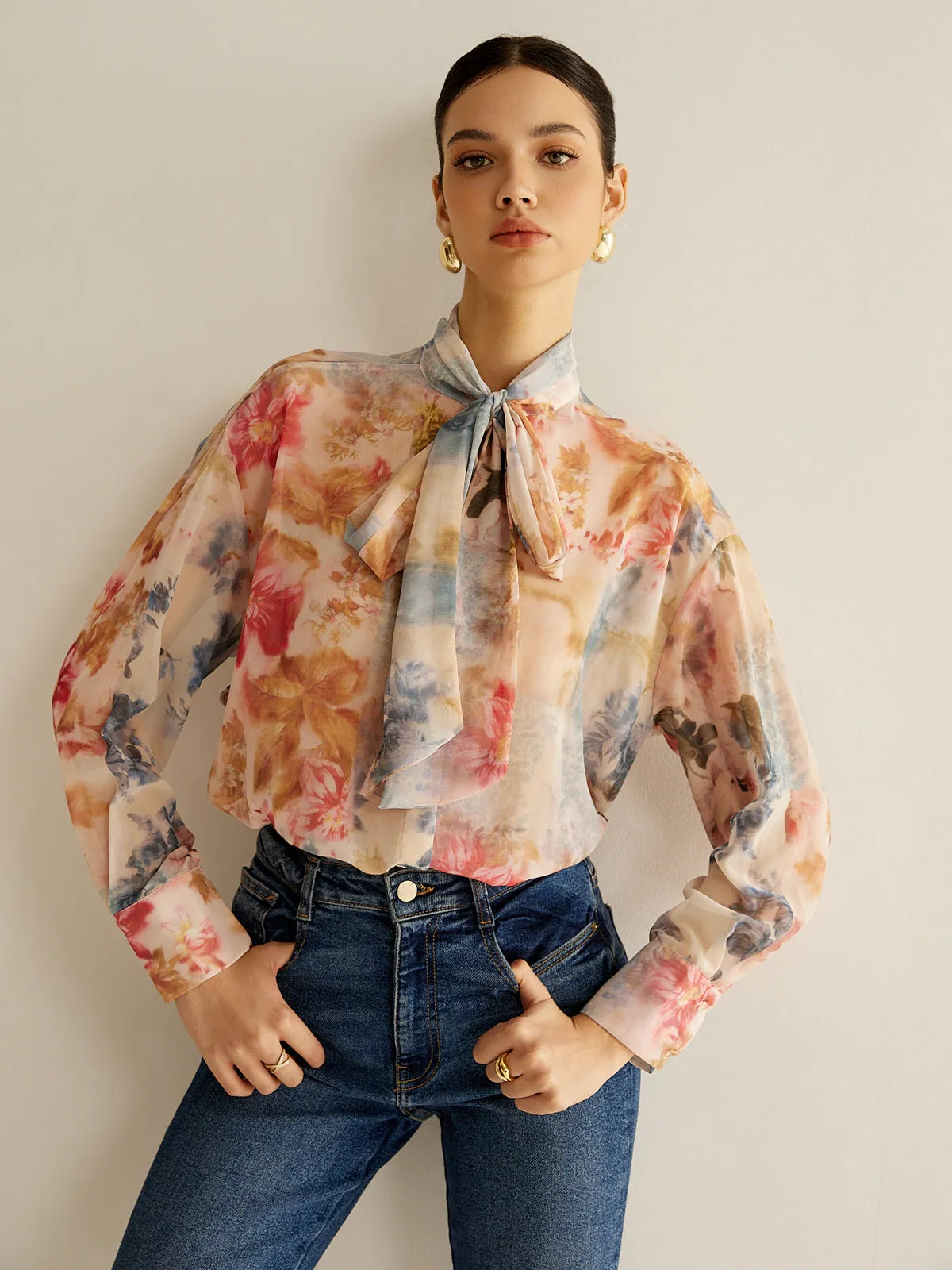 Romance Tie Neck Thin Shirt sold by COMMENSE