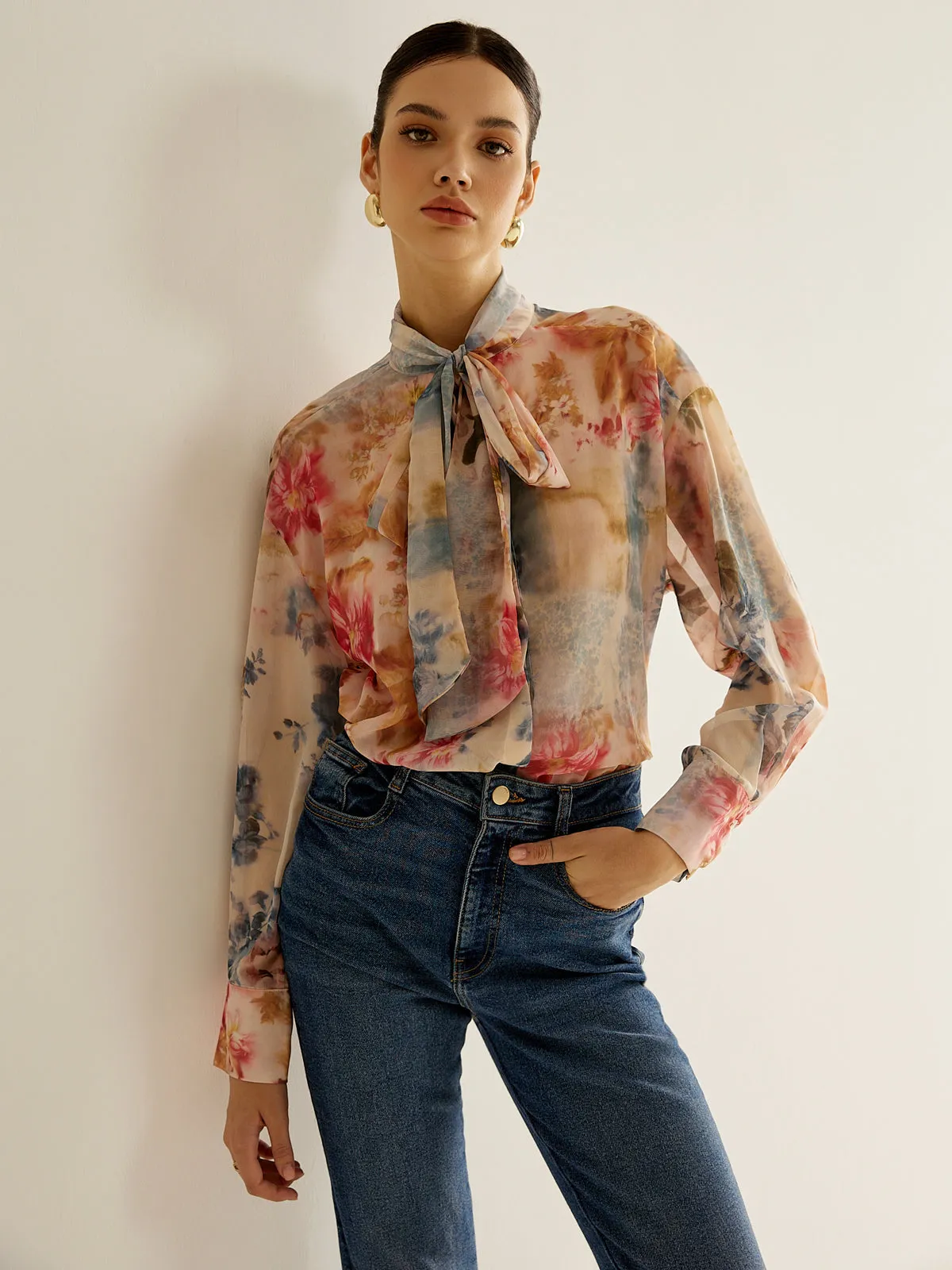 Romance Tie Neck Thin Shirt sold by COMMENSE product image thumbnail 5