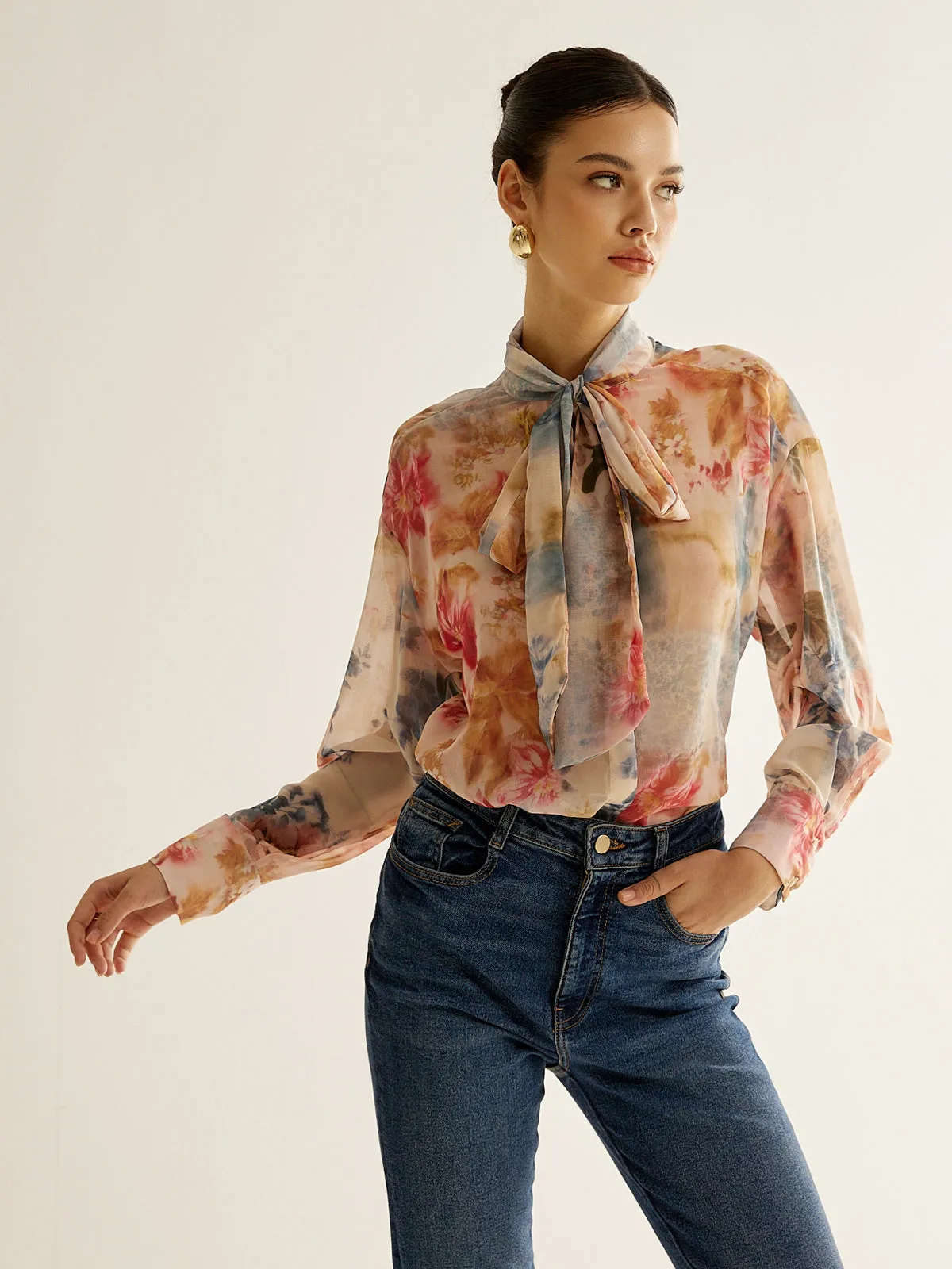 Romance Tie Neck Thin Shirt sold by COMMENSE product image thumbnail 2