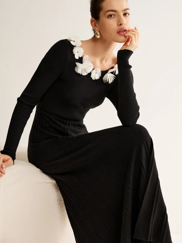Floral Decor Pleated Sweater Dress sold by COMMENSE