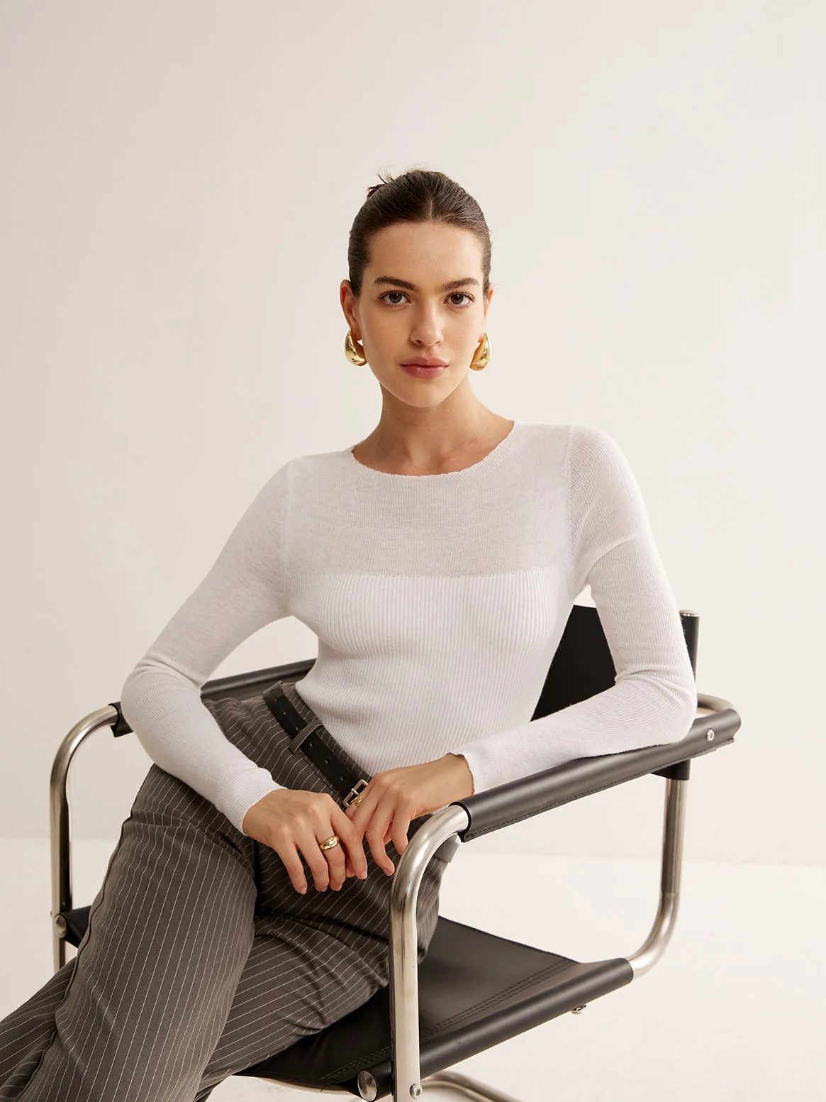 Wool-Blend Panel Slim Sweater sold by COMMENSE product image thumbnail 4