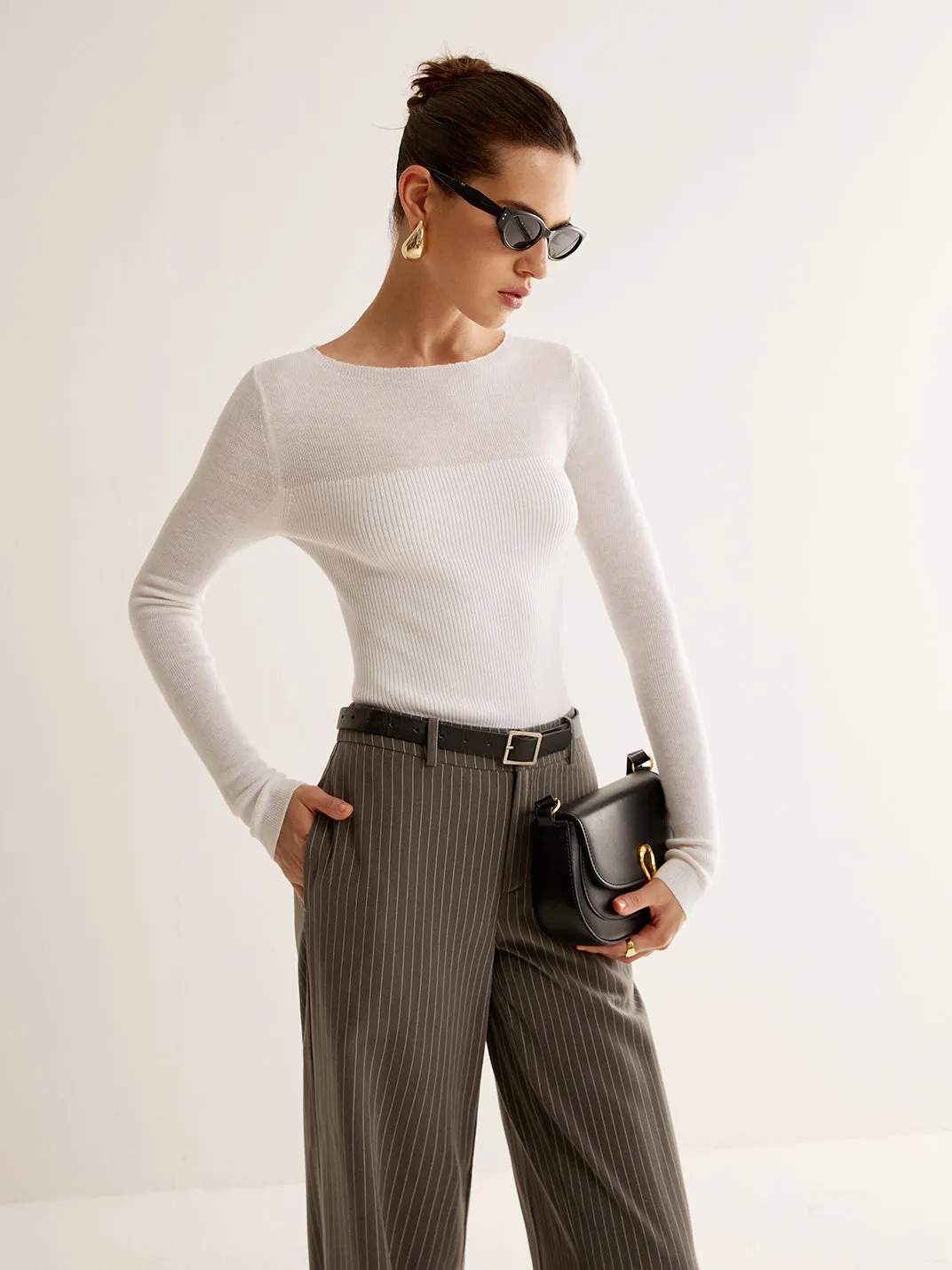 Wool-Blend Panel Slim Sweater sold by COMMENSE