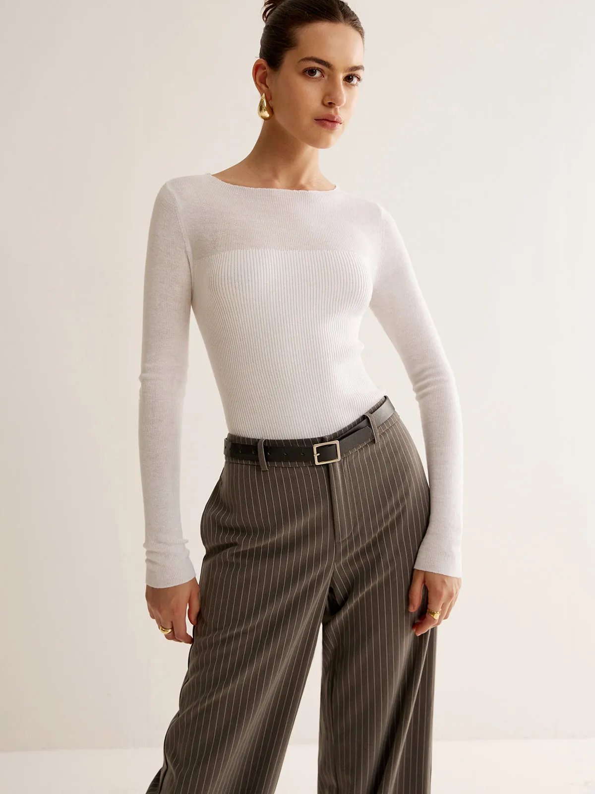 Wool-Blend Panel Slim Sweater sold by COMMENSE product image thumbnail 5