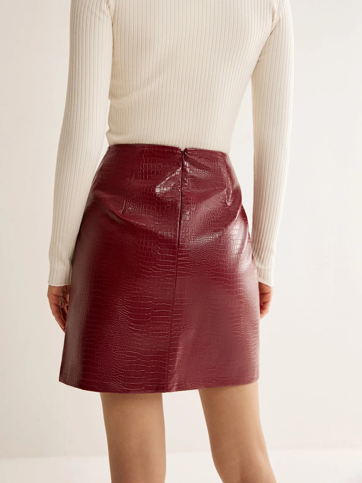 Crocodile PU Leather Slit Skirt sold by COMMENSE product image thumbnail 4