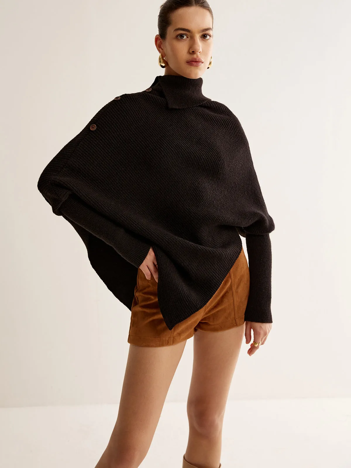 Asymmetrical Lantern Sleeve Cloak Sweater sold by COMMENSE product image thumbnail 2
