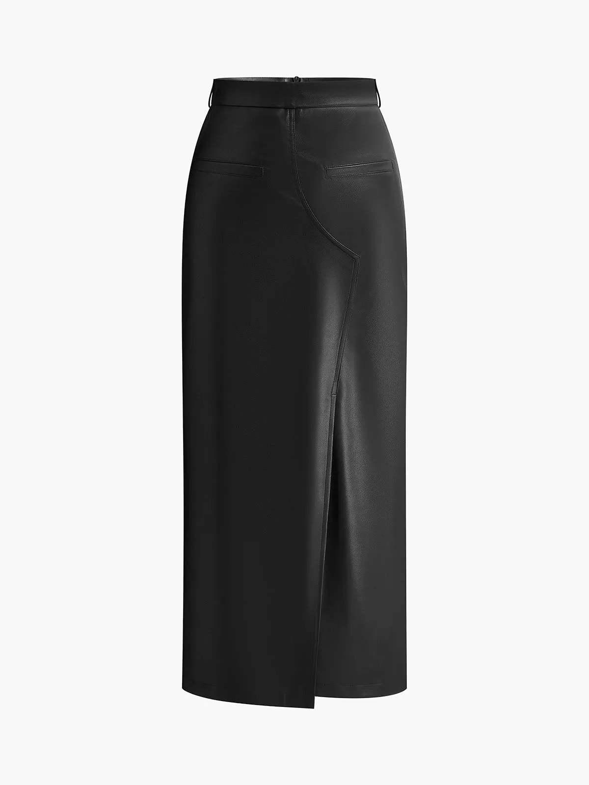 Faux Leather Split Midi Skirt sold by COMMENSE