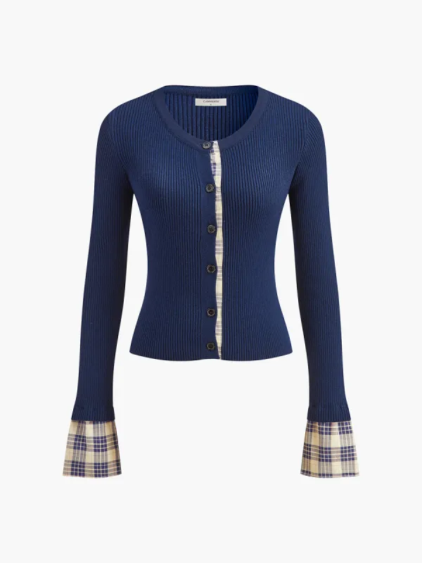 Color Block Button Panel Cardigan sold by COMMENSE