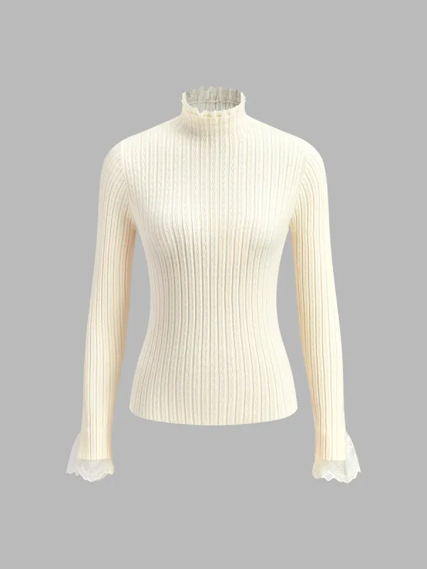 Elegant Lace Trim Slim Sweater sold by COMMENSE