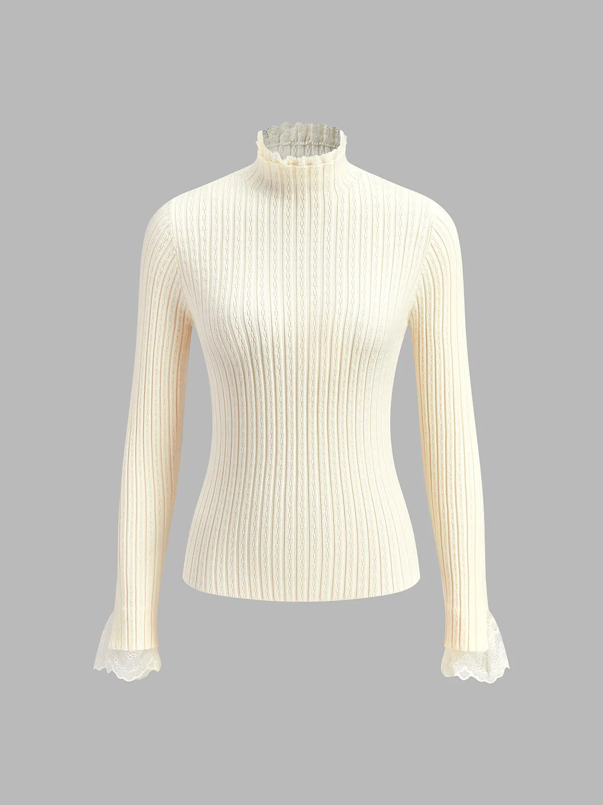 Elegant Lace Trim Slim Sweater sold by COMMENSE