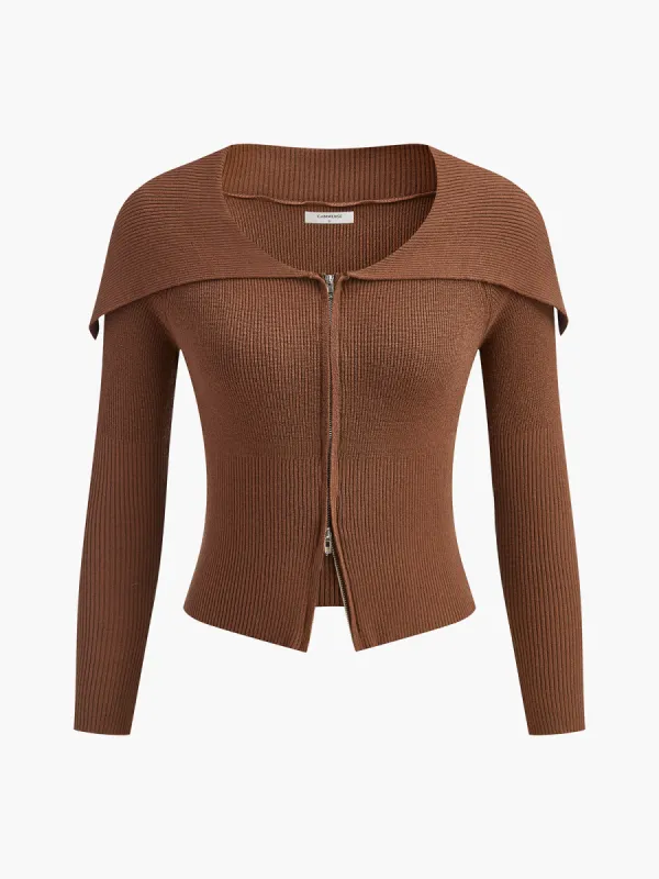 Sailor-Collar Two-Way Zip Cardigan sold by COMMENSE