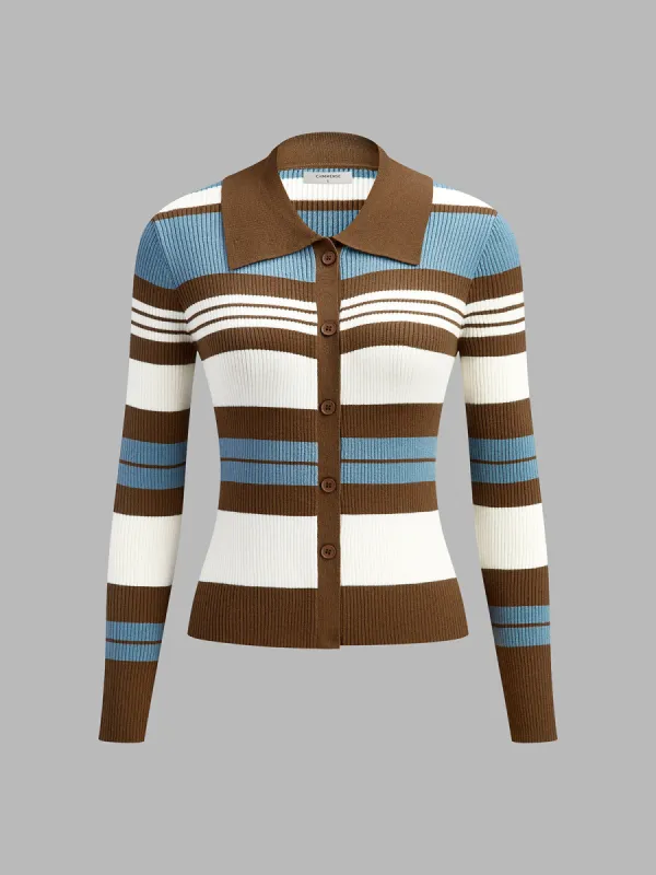 Color Block Lapel Slim Cardigan sold by COMMENSE