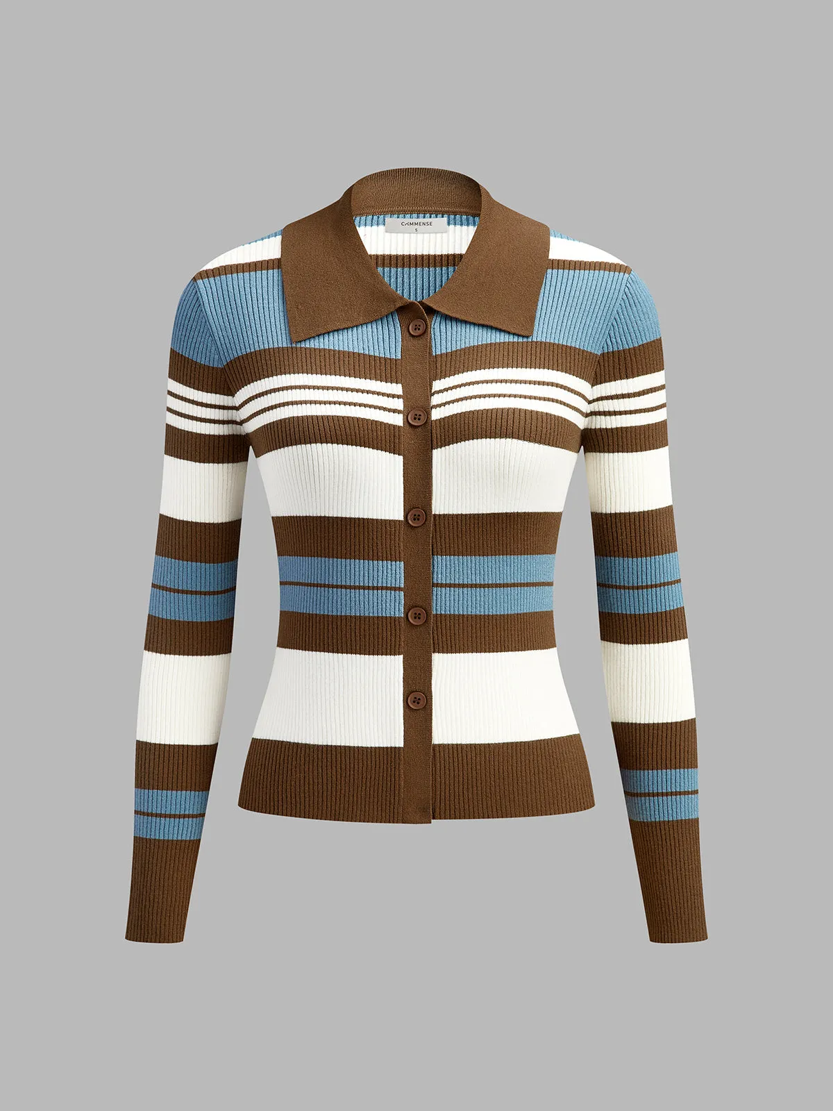 Color Block Lapel Slim Cardigan sold by COMMENSE