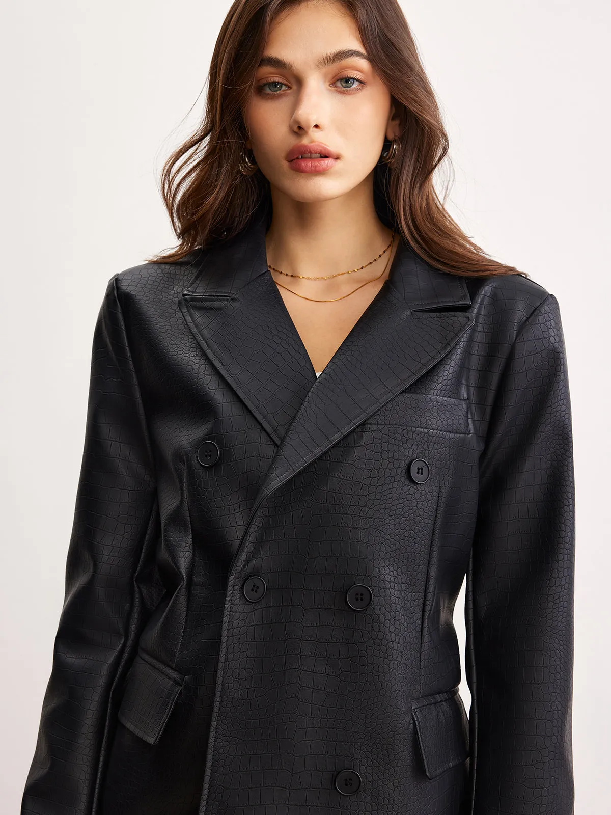 Crocodile PU Leather Button Blazer sold by COMMENSE product image thumbnail 5